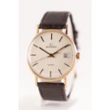 GENTS GARRARD SWISS 9ct WRIST WATCH with quality quartz movement, circular silvered dial with