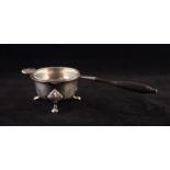 GEORGIAN STYLE MODERN SILVER TEA STRAINER AND STAND, the strainer with turned wood handle and