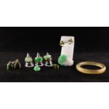 CHINESE CARVED JADE PENDANT palmette shaped JADE AND PASTE SET 925 MARK RING and ANOTHER with oblong