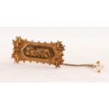 A 9ct GOLD VICTORIAN AESTHETIC MOVEMENT BROOCH, of oblong form, measures 3.5cm by 1.7cm, 3.24g