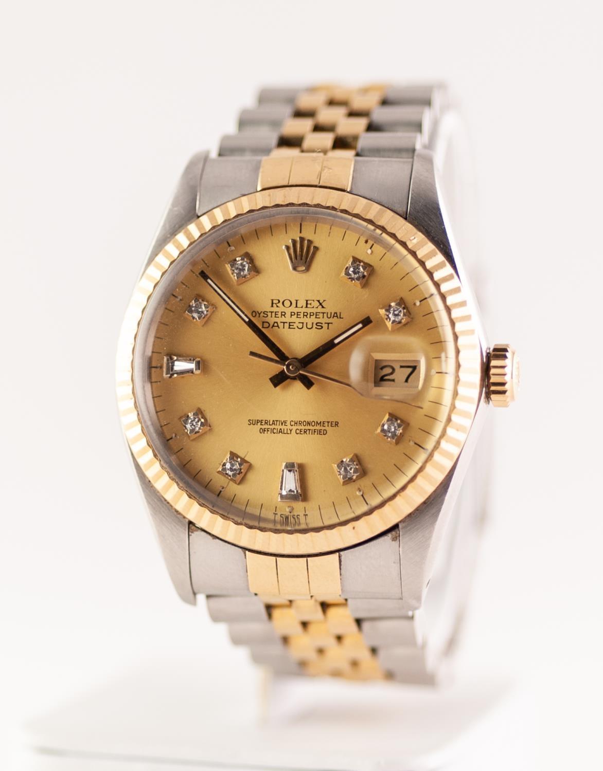 GENTS ROLEX OYSTER PERPETUAL DATEJUST SUPERLATIVE CHRONOMETER OFFICIALLY CERTIFIED, Swiss bi-metal