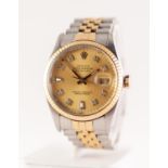 GENTS ROLEX OYSTER PERPETUAL DATEJUST SUPERLATIVE CHRONOMETER OFFICIALLY CERTIFIED, Swiss bi-metal