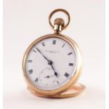 THOMAS RUSSELL & SON, LIVERPOOL, ROLLED GOLD OPEN FACED POCKET WATCH with 10 jewels keyless Swiss
