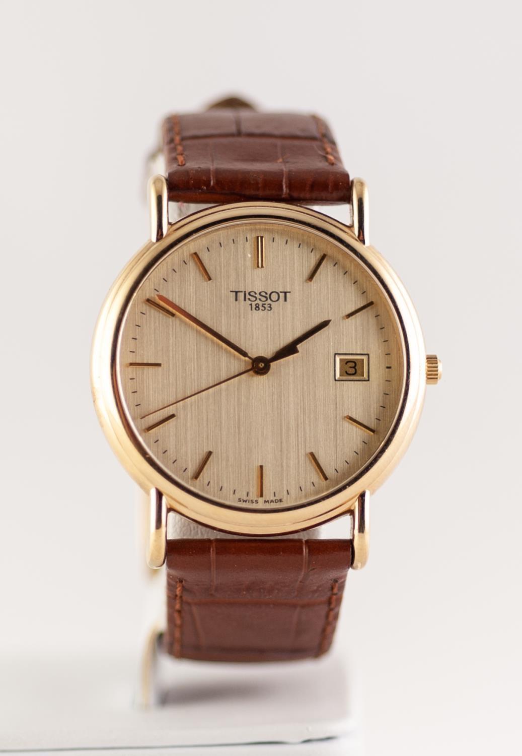 GENTS TISSOT "1853" 18ct GOLD WRIST WATCH with probably quartz movement , the gilt circular dial - Image 2 of 3