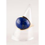 14 ct GOLD RING COLLET SET WITH A LARGE CABOCHON OVAL LAPISE LAZULI 6.9 gms gross, ring size "M"