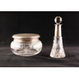 CIRCA 1930's CUT GLASS POWDER BOWL with push on engine turned silver lid, maker Walker & Hall