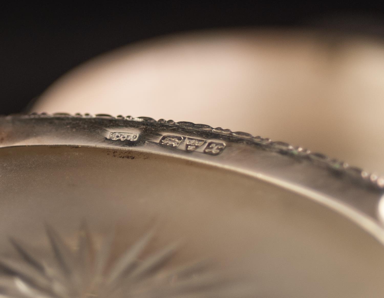 PAIR FROSTED AND CUT GLASS OVAL BUTTER DISHES EACH in silver oval stand with bead and bar - Image 3 of 3