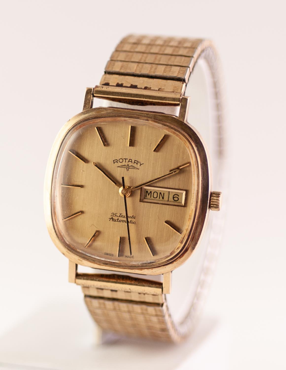 GENT'S ROTARY 9ct GOLD WRISTWATCH WITH 25 JEWELS SWISS AUTOMATIC MOVEMENT, rounded square dial