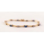 18 ct GOLD SAPPHIRE AND DIAMOND BRACELET with eleven figure of light pierced bar links and set