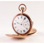ROLLED GOLD FULL HUNTER POCKET WATCH WITH KEYLESS MOVEMENT, marked 'Brevet + 34984, the white