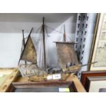 RUDIMENTARY WOODEN MODEL OF A GALLEON AND A SET OF FIVE MYERS No. 165 METAL CLIPS