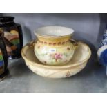 LARGE CROWN DEVON 'ERIN' TOILET BOWL, 16" (40.6cm) DIAMETER AND AN OLD FOLEY FENTON WARE