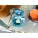 A SET OF TWO HEAVY GEODE BOWLS AND AN EGG IN TURQUOISE