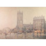 BOB RICHARDSON ARTIST SIGNED LIMITED EDITION COLOUR PRINT Deansgate, Manchester, with a view of