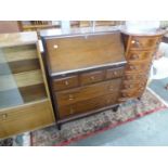 MAHOGANY BUREAU WITH SLOPING FALL-FRONTM THREE SHORT AND TWO LONG DRAWERS