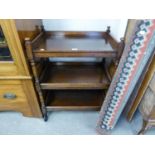 OAK THREE TIER TEA TROLLEY, THE LOWER TIER HAVING GALLERY BORDER