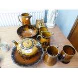 COLLECTION OF RIDGWAYS POTTERY SCENES FROM COACHING DAYS A PIECES JUGS TANKARD, BOWLS AND CHEESE