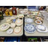 QUANTITY OF CERAMICS CAKE STANDS, 'WOOD & SONS' YUAN PLATES, ROYALE TUDOR WARE PLATES, MEAKIN