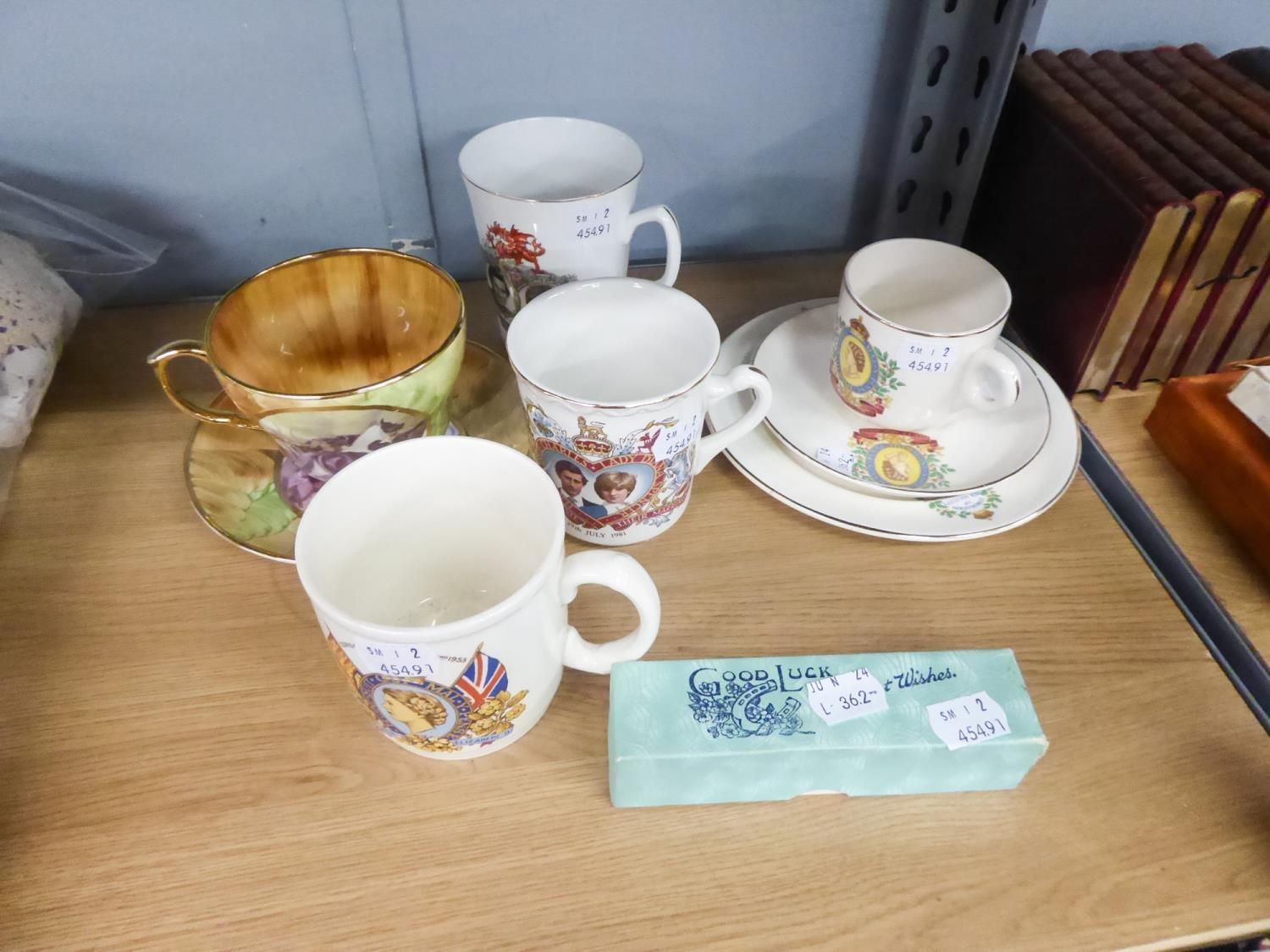 SIX PIECES OF MODERN COMMEMORATIVE CHINA, A JAMES W TAYLOR DESIGNED 'ROMANY COLLECTION OF TEACUP AND