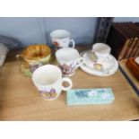 SIX PIECES OF MODERN COMMEMORATIVE CHINA, A JAMES W TAYLOR DESIGNED 'ROMANY COLLECTION OF TEACUP AND