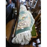 HEAVY QUALITY WASHED CHINESE OVAL RUG WITH DRAGON DESIGN ON A GREEN GROUND AND AN OBLONG PATTERNED