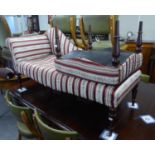 A SMALL CHAISE LONGUE WITH SINGLE SCROLL END AND HALF BACK AND THE MATCHING EXTENSION STOOL,