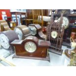 EDWARDIAN INLAID MAHOGANY MANTEL CLOCK with silvered arabic dial, also a MODERN FRET-WORK '