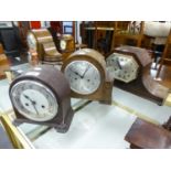 1930s OAK CASED NAPOLEON'S HAT SHAPE MANTEL CLOCK with octagonal silvered arabic dial, together with