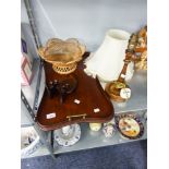 A mahogany inverted serpentine tray with shell motif to the centre, brass carrying handles