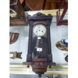 EARLY 20th CENTURY SMALL WALL HANGING 'VIENNA' STYLE PENDULUM CLOCK WITH CYLINDER AND COMB MUSICAL
