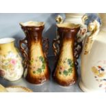 PAIR OF BROWN GLAZED TWO-HANDLE VASES, 11 1/2" (29.2cm) TALL