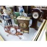 EARLY 20TH CENTURY PRESSED GILT METAL CARRIAGE TYPE MANTEL ALARM CLOCK HAVING BALANCE WHEEL