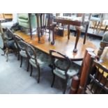 REGENCY STYLE MAHOGANY D-END DOUBLE PEDESTAL DINING TABLE WITH ONE LOOSE LEAF AND THE HEAT PROOF