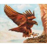 JOHN HASSALL (TWENTY FIRST CENTURY) TWO PAINTINGS OIL PAINTING Golden Eagle about to Land Signed and