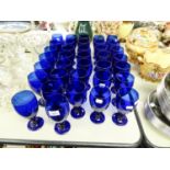 36 DARK BLUE GLASS DRINKING GOBLETS, 7" (17.7cm) TALL
