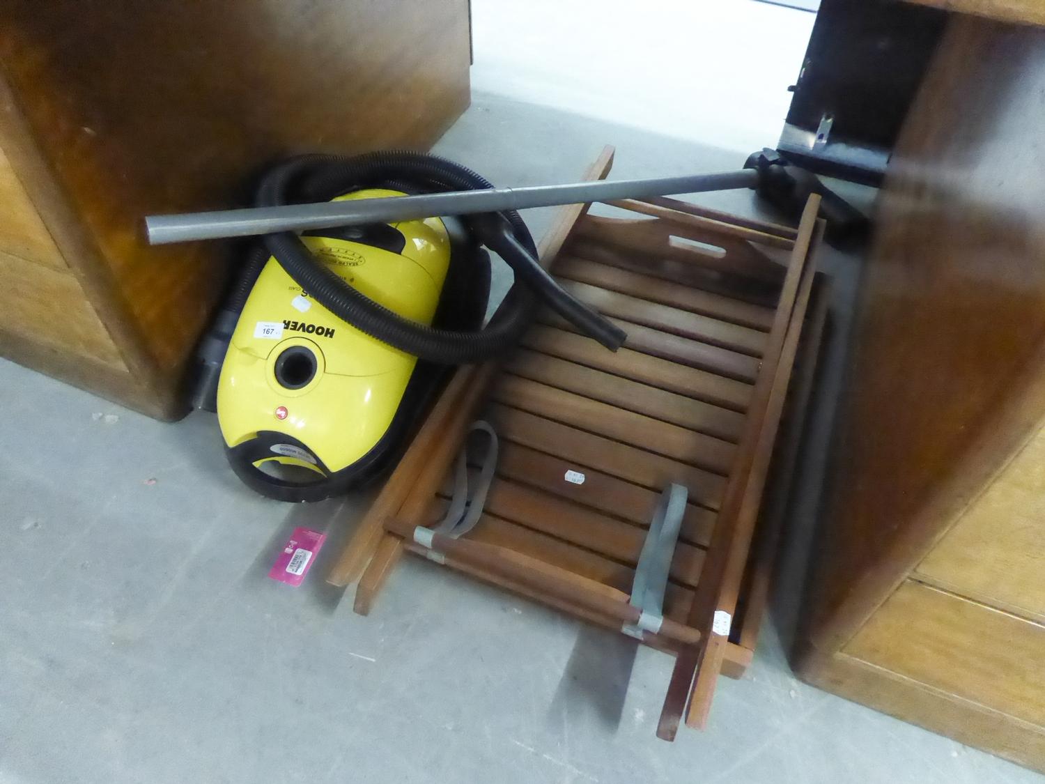 HOOVER VACUUM CLEANER AND A HARDWOOD TRAY WITH STAND