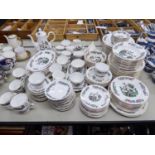 INDIAN TREE PATTERN CHINA TEA AND DINNER WARES, COFFEE POT, PLATES, CUP AND SAUCERS, ETC., (