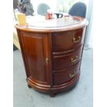 MAHOGANY SEMI-CIRCULAR CHEST OF THREE DRAWERS WITH SIDE CUPBOARDS