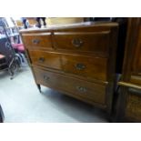 WALNUT WOOD CHEST OF TWO SHORT AND TWO LONG DRAWERS, WITH BRASS DROP HANDLES, 3'6" (106.6cm) WIDE