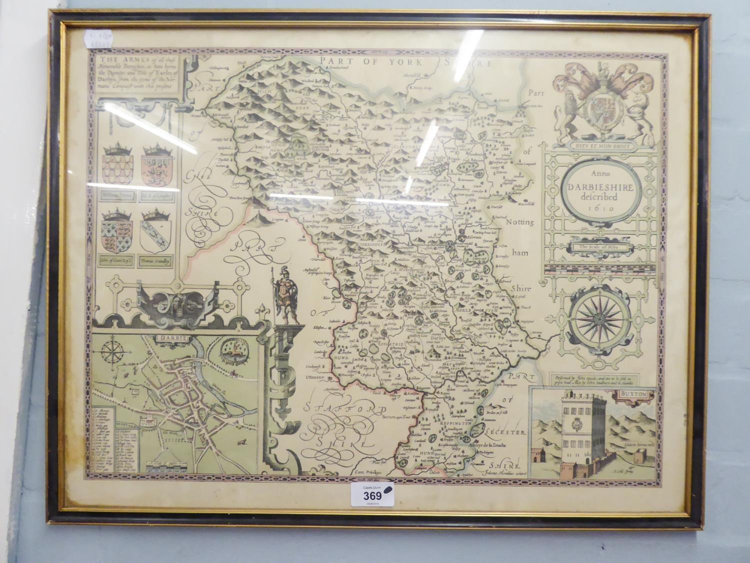 REPRODUCTION OF A 17th CENTURY JOHN SPEED MAP OF DERBYSHIRE