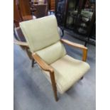 1950's OPEN ARMCHAIR WITH VINYL COVERED BACK AND SEAT