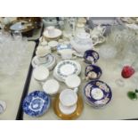 SET OF SEVEN 19th CENTURY "GAUDY" WELSH CHINA TEACUPS AND SIX SAUCERS AND MISCELLANEOUS TEA AND