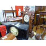 EARLY 20TH CENTURY EBONISED WOODEN CASED MANTEL CLOCK, THE AMERICAN MOVEMENT WITH ARABIC DIAL