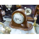 INTER-WAR YEARS MAHOGANY CASED MANTEL CLOCK with silvered arabic dial, with French movement, 13 1/4"