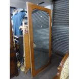 A LARGE ROBING MIRROR, IN OAK FRAME, 6' 6" X 2' 11"