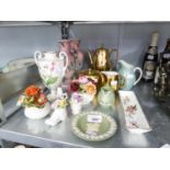 MISCELLANEOUS CERAMICS TO INCLUDE WEDGWOOD GREEN AND WHITE JASPERWARE, POSY VASES, MINTON URN, ROYAL