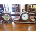 CIRCA 1920's MAHOGANY MANTEL CLOCK IN NAPOLEONS HAT SHAPE CASE WITH DRUM SHAPED MOVEMENT AND