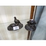 TWO MODERN BRONZED COMPOSITION MODELS, one of PHEASANTS, the other of a TOAD, 3? high, (2)