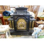 EARLY 20th CENTURY EBONISED WOODEN CASED ARCHITECTURAL MANTEL CLOCK WITH H.A.C. LABELLED GERMAN