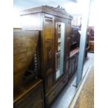 LATE VICTORIAN FOLIATE CARVED WALNUT WOOD HANG WARDROBE WITH MIRROR PANEL DOOR, ONE LONG DRAWER